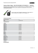 Phoenix Contact Sensor/Actuator cable SAC-5P-M12MS/1,5-PUR/AD-2L 1400794 1400794 Data Sheet