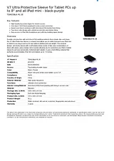 V7 Ultra Protective Sleeve for Tablet PCs up to 8" and all iPad mini - black-purple TDM23BLK-PL-2E Folheto