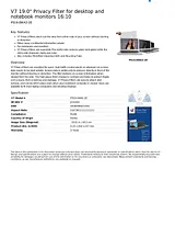 V7 19.0" Privacy Filter  for desktop and notebook monitors 16:10 PS19.0WA2-2E Prospecto