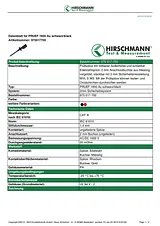 Sks Hirschmann Safety test probe 2 mm jack connector CAT III 1000 V Black SKS Kontakttechnik GmbH 975017700 데이터 시트