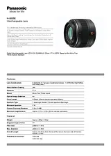 Panasonic LEICA DG SUMMILUX 25mm H-X025E Prospecto