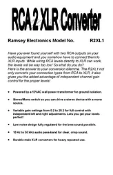 Ramsey Electronics RCA to XLR Converter R2XL1 Benutzerhandbuch