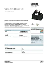 Phoenix Contact Type 1 surge protection device VAL-MS-T1/T2 335/12.5/1+1-FM 2800186 2800186 数据表