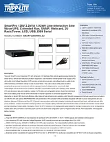 Tripp Lite SmartPro 120V 2.2kVA 1.92kW Line-Interactive Sine Wave UPS, Extended Run, SNMP, Webcard, 2U Rack/Tower, LCD, USB, DB9 Serial SMART2200RMXL2U データシート