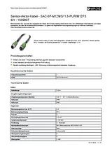 Phoenix Contact Sensor/Actuator cable SAC-5P-M12MS/ 1,5-PUR/M12FS SH 1500907 1500907 Data Sheet