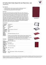 V7 Ultra Slim Folio Stand for iPad mini, red TAM37RED-2E Fiche De Données