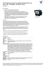 V7 Projector Lamp for selected projectors by ASK, 3M, TOSHIBA, HITACHI, HUS VPL706-1E Data Sheet