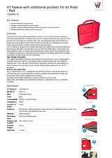 V7 Sleeve with additional pockets for all iPads - Red TA20RED-1E Scheda Tecnica
