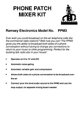 Ramsey Electronics Phone Patch Mixer Kit PPM3 User Manual