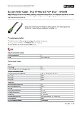 Phoenix Contact Sensor/Actuator cable SAC-4P-MS/ 3,0-PUR SCO 1518818 1518818 Data Sheet
