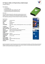 V7 Nano USB 2.0 Flash Drive 4GB Green VU24GCR-GRE-2E Техническая Спецификация