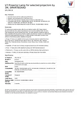 V7 Projector Lamp for selected projectors by 3M, SMARTBOARD VPL1783-1E Data Sheet