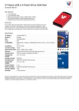 V7 Nano USB 2.0 Flash Drive 4GB Red VU24GCR-RED-2E 数据表