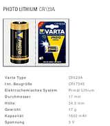 Varta -CR123A 6205.301.401 Scheda Tecnica