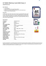 V7 SDHC Memory Card 4GB Class 4 VASDH4GCL4R-2E Folheto
