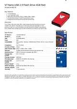 V7 Nano USB 2.0 Flash Drive 4GB Red VU24GCR-RED-2E Dépliant