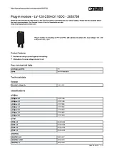 Phoenix Contact Plug in module for PR1 and PR2. LV-120-230 AC/110DC 120 - 230 V 2833738 Data Sheet