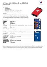 V7 Nano USB 2.0 Flash Drive 8GB Red VU28GCR-RED-2E Hoja De Datos
