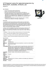 V7 Projector Lamp for selected projectors by BOXLIGHT, DUKANE, HITACHI, LIE VPL037-1E Dépliant