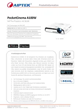 Aiptek PocketCinema A100W DLP Projector, ANSI lumen 120 lm, , 1000 : 1, , White 430045 Ficha De Dados