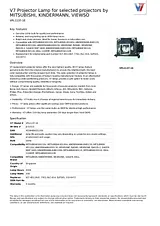 V7 Projector Lamp for selected projectors by MITSUBISHI, KINDERMANN, VIEWSO VPL1137-1E Hoja De Datos