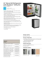 Marvel 24" Frost Free Built-In All Refrigerator - Black Cabinet and Black Door 사양 시트