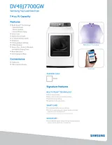 Samsung DV48J7700GW Specification Sheet