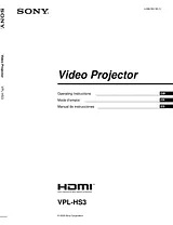 Sony VPL-HS3 Справочник Пользователя