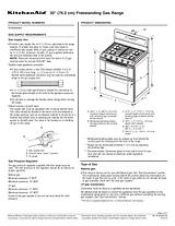KitchenAid 5-Burner Gas Freestanding Double Oven Range, Architect® Series II Инструкции С Размерами