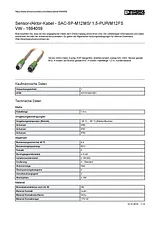 Phoenix Contact Sensor/Actuator cable SAC-5P-M12MS/ 1,5-PUR/M12FS VW 1694059 1694059 Data Sheet