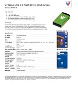 V7 Nano USB 2.0 Flash Drive 32GB Green VU232GCR-GRE-2E Hoja De Datos