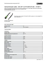 Phoenix Contact Sensor/Actuator cable SAC-4P- 5,0-PVC/M12FS BK 1515811 1515811 Data Sheet