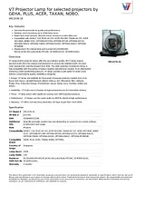 V7 Projector Lamp for selected projectors by GEHA, PLUS, ACER, TAXAN, NOBO, VPL1576-1E Data Sheet