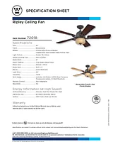 Westinghouse Ripley 52-Inch Reversible Plywood Five-Blade Indoor Ceiling Fan 7201800 Specification Sheet