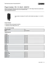 Phoenix Contact Plug-in module RC- 12- 24UC 2833741 2833741 Data Sheet