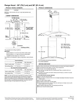 KitchenAid 36" Convertible Wall-Mount 400-CFM Glass Canopy Hood Ilustrações Dimensionais