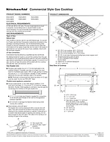 KitchenAid 30-Inch 4 Burner Gas Rangetop, Commercial-Style Ilustrações Dimensionais