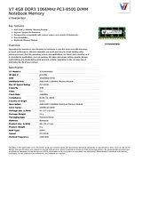 V7 4GB DDR3 1066MHz PC3-8500 DIMM Notebook Memory V73V4GNYBGI Fascicule