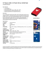 V7 Nano USB 2.0 Flash Drive 32GB Red VU232GCR-RED-2E Dépliant