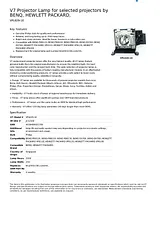 V7 Projector Lamp for selected projectors by BENQ, HEWLETT PACKARD, VPL629-1E Dépliant