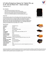 V7 Ultra Protective Sleeve for Tablet PCs up to 8" and all iPad mini - black-orange TDM23BLK-OG-2E Hoja De Datos