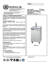 Beverage-Air Outdoor Commercial Beer Cooler - Stainless Steel Specification Sheet