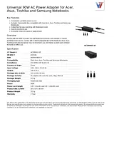 V7 Universal 90W AC Power Adapter for Acer, Asus, Toshiba and Samsung Notebooks AC2090U3-2E Folheto