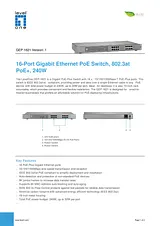 LevelOne 16-Port Gigabit Ethernet PoE Switch, 802.3at PoE+, 240W 599013 Fiche De Données