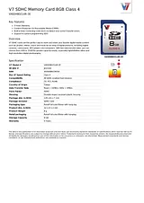 V7 SDHC Memory Card 8GB Class 4 VASDH8GCL4R-2E Data Sheet