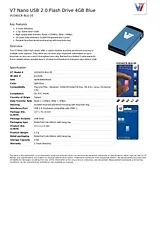 V7 Nano USB 2.0 Flash Drive 4GB Blue VU24GCR-BLU-2E Fiche De Données