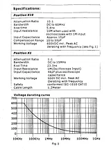 Velleman Probe insulated 15 MHz, 60 MHz 1:1, 10:1 600 V PROBE 60 S PROBE 60 S Hoja De Datos