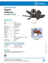 Westinghouse Origami 24-Inch Reversible Six-Blade Indoor Ceiling Fan 7222900 사양 시트