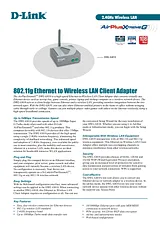 D-Link 802.11g Ethernet to Wireless LAN Client Adapter DWL-G810/B Leaflet
