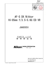 Nikon AF-S Nikkor 16-85 mm f/ 3.5-5.6 G ED VR DX Lens 手册